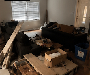Inside a house, full to empty